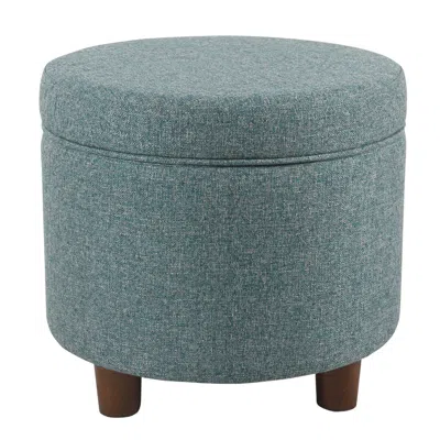 Hivvago Fabric Upholstered Round Wooden Ottoman With Lift Off Lid Storage, Teal Blue