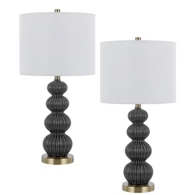 Hivvago Lomy 26 Inch Table Lamp Set Of 2, Stacked Ball Gray Black, White Shade