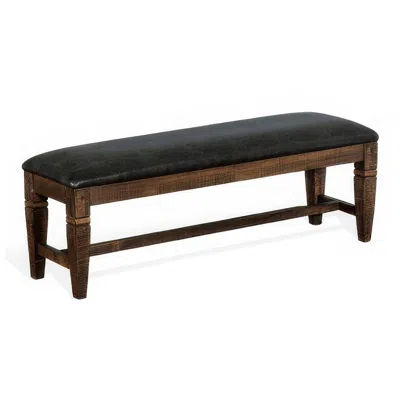 Hivvago Flint Bench, Dark Gray Faux Leather, Dark Brown Mahogany, 56 Inch