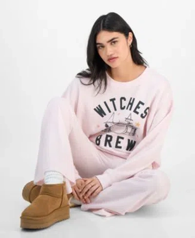 Grayson Threads, The Label Grayson Threads The Label Juniors Witchy Snoopy Sweatshirt Fold Over Pants In Pink