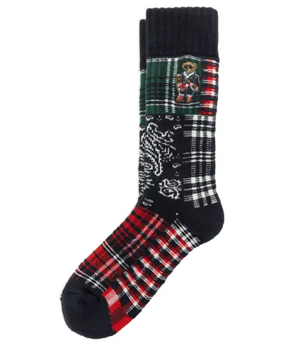 Polo Ralph Lauren Men's Patchwork Bear Embroidered Crew Socks In Black