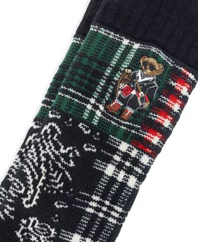 Polo Ralph Lauren Men's Patchwork Bear Embroidered Crew Socks In Black