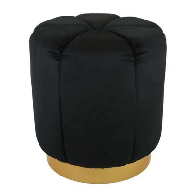 Hivvago 19 Inch Sylvie Round Ottoman Stool, Soft Black Velvet, Gold Metal Base