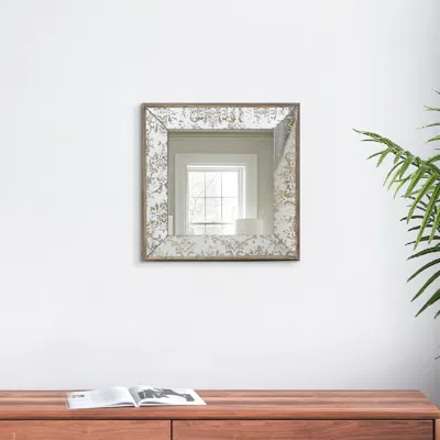 Hivvago Filo 15 Inch Square Accent Wall Mirror, Raised Edges, Silver Wood Frame