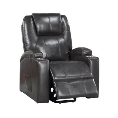 Hivvago Evans 37 Inch Recliner Chair, Power Lift, Cupholders, Gray Faux Leather
