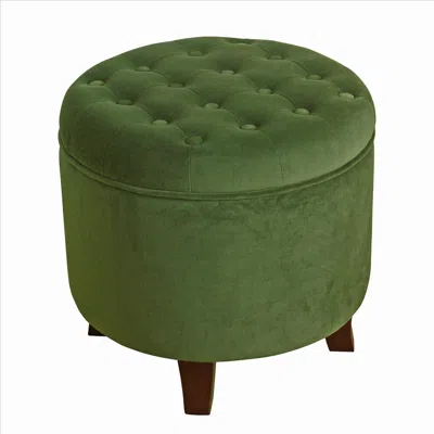 Hivvago Button Tufted Velvet Upholstered Wooden Ottoman With Hidden Storage, Green And Brown