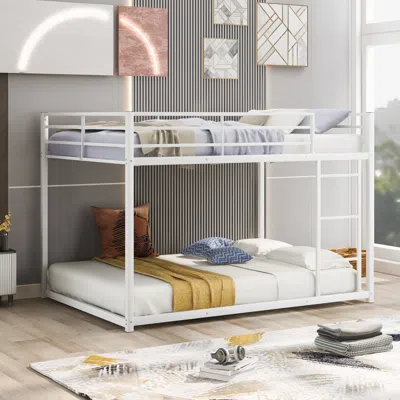 Streamdale Furniture Streamdale Full Over Full Metal Bunk Bed, Low Bunk Bed With Ladder