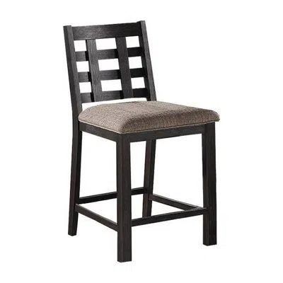 Hivvago Trixy Counter Stool Chair, Open Square Back, Brown Wood, Beige Fabric