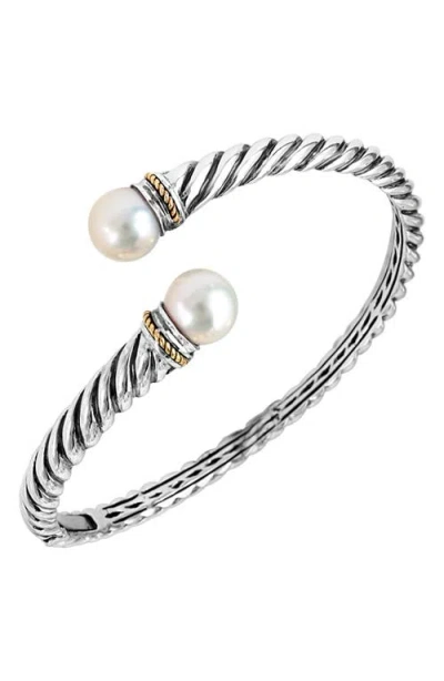 Effy Sterling Silver & 18k Gold Cultured Freshwater Pearl Hinged Bracelet In Silver