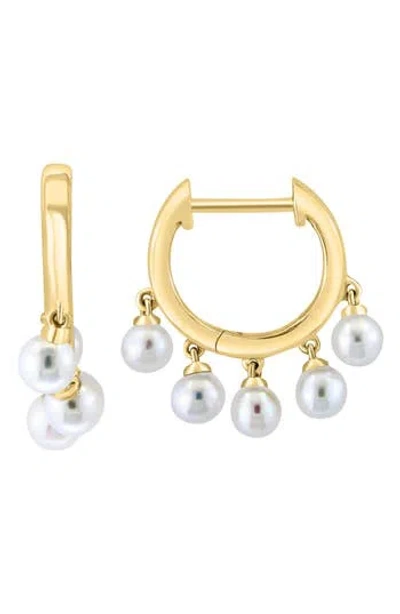 Effy 14k Yellow Gold 3mm Freshwater Pearl Charm Huggie Hoop Earrings In Gold