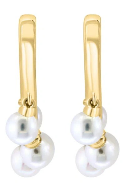 Effy 14k Yellow Gold 3mm Freshwater Pearl Charm Huggie Hoop Earrings In Gold