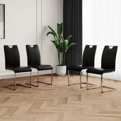 Streamdale Furniture Streamdale Set Of 4 Modern Faux Leather Dining Chairs
