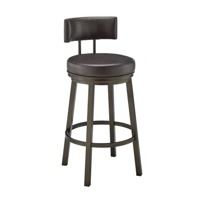 Hivvago Eleanor 30 Inch Swivel Bar Stool Chair, Round Mocha Brown Faux Leather Seat