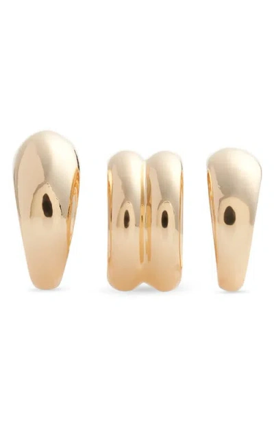 Open Edit Set Of 3 Domed Rings In Gold