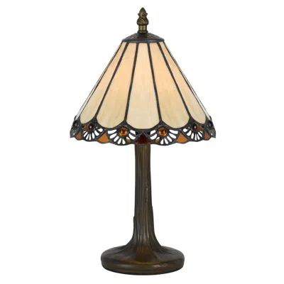 Hivvago Tree Like Metal Body Tiffany Table Lamp With Conical Shade,bronze And Beige