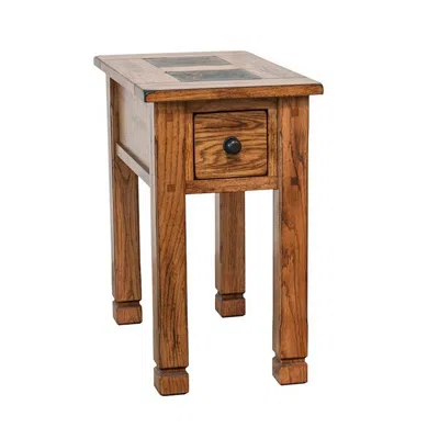 Hivvago Marv Accent Chair Side Table, 25 Inch Rectangular Top, Drawer, Brown