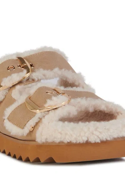 Azalea Wang Tresor High Pile Fleece Trim Slide Sandal In Multi
