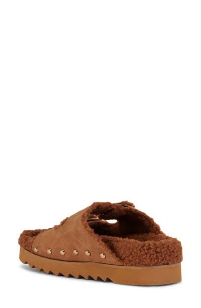 Azalea Wang Tresor High Pile Fleece Trim Slide Sandal In Brown