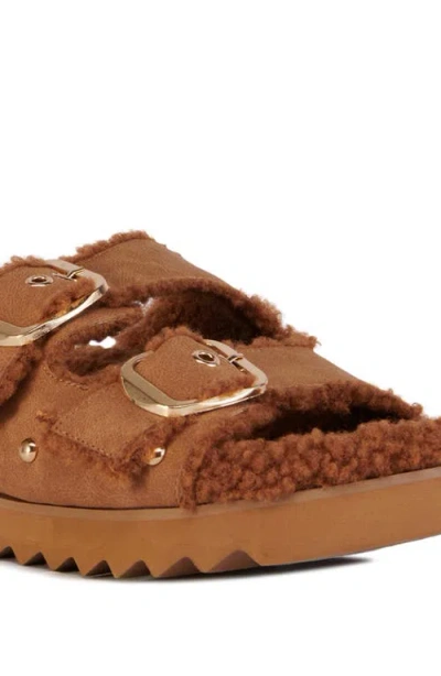 Azalea Wang Tresor High Pile Fleece Trim Slide Sandal In Brown