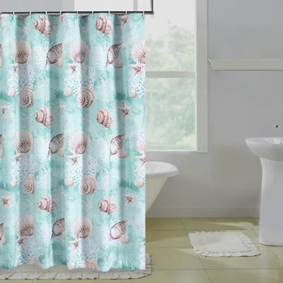 Hivvago Logan 72 Inch Shower Curtain, Coastal Light Blue Conch Shells Print