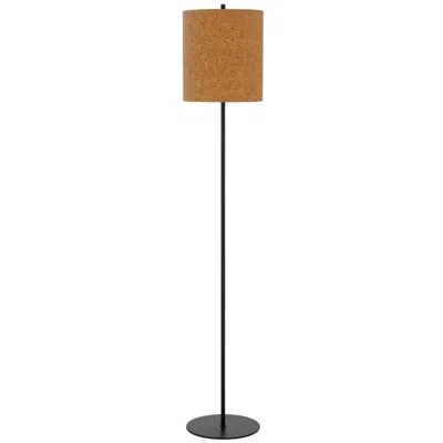 Hivvago Plue 63 Inch Floor Lamp, Black Pole W Round Base, Cork Drum Shade