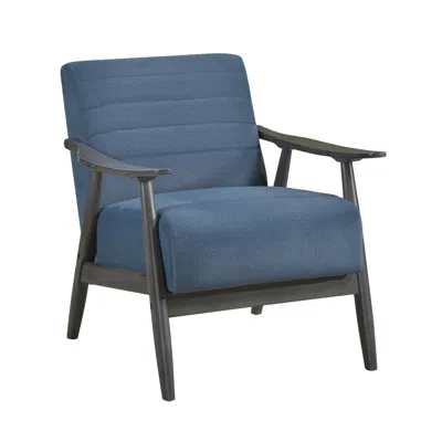 Hivvago Tira 32 Inch Accent Chair, Channel Stitched, Blue Velvet, Gray Solid Wood