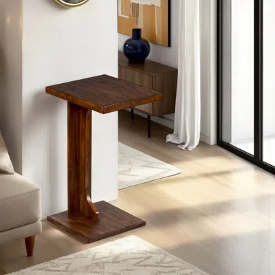Hivvago Reggie Sofa Side C Table, 15x12.5 Inch Mocha Brown Mahogany Wood