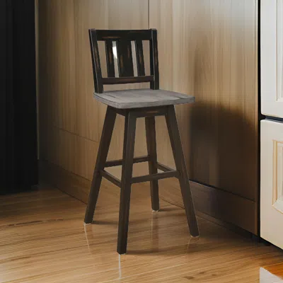 Hivvago Ati 29 Inch Bar Height Stool Swivel Chair, Vertical Slat Back, Gray, Black