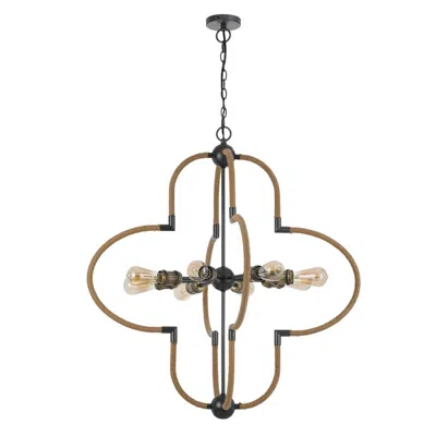 Hivvago Gemo 36 Inch Chandelier, Crossed Clover Design, Brass Black Metal