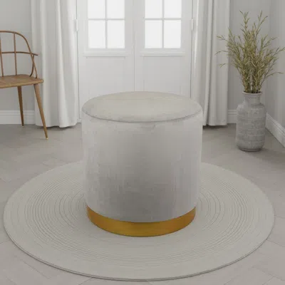 Hivvago Mindy Ottoman, Light Gray Velvet And Gold Metal Base, Round 19 Inch