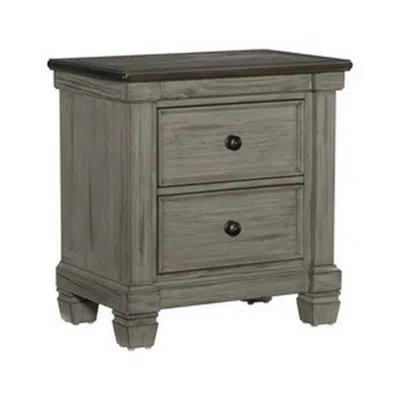 Hivvago Cadie 29 Inch Nightstand, 2 Drawers, Coffee Brown, Antique Gray Wood