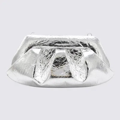 Themoirè Metallic Finish Structured Clutch Bag With Handle In Silver