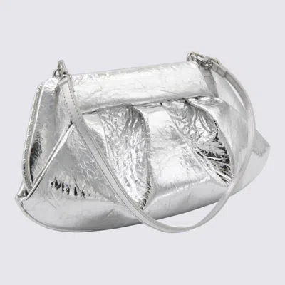 Themoirè Metallic Finish Structured Clutch Bag With Handle In Silver