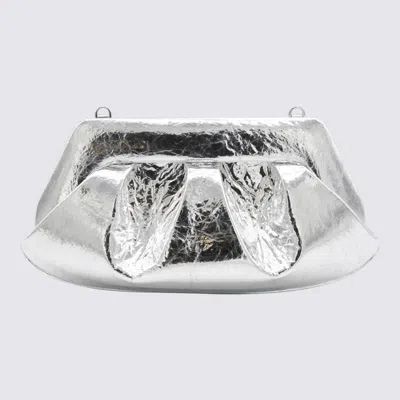 Themoirè Metallic Finish Structured Clutch Bag With Handle In Silver