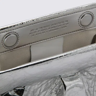 Themoirè Metallic Finish Structured Clutch Bag With Handle In Silver