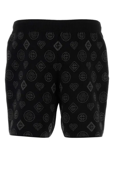 Casablanca Men Embroidered Stretch Jacquard Bermuda Shorts In Black