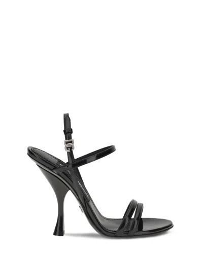 Dolce & Gabbana Black Polished Calf Leather Sandals