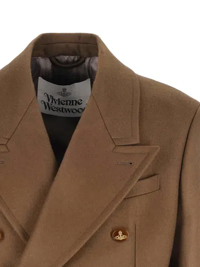 Vivienne Westwood Long Coat With Flap Pockets And Back Vent In Brown