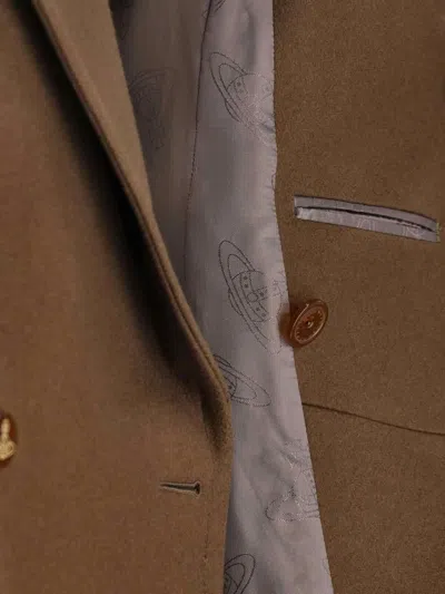 Vivienne Westwood Long Coat With Flap Pockets And Back Vent In Brown