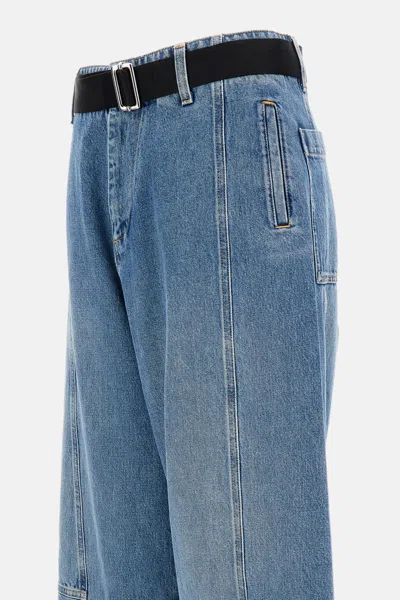 Plan C Wide-leg Cargo Jeans In Blue