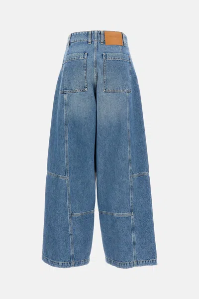 Plan C Wide-leg Cargo Jeans In Blue