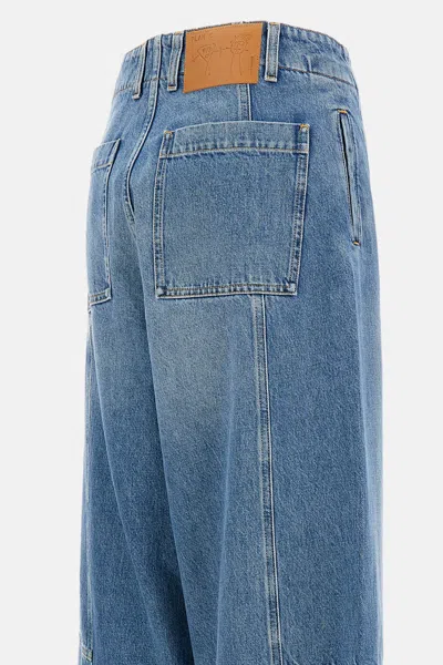 Plan C Wide-leg Cargo Jeans In Blue