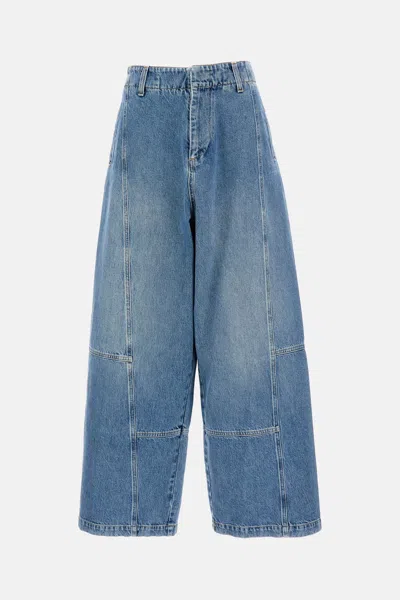 Plan C Wide-leg Cargo Jeans In Blue