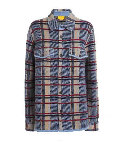 Guest In Residence Heather Blue Plaid Cashmere Work Shirt Jacket In Multi