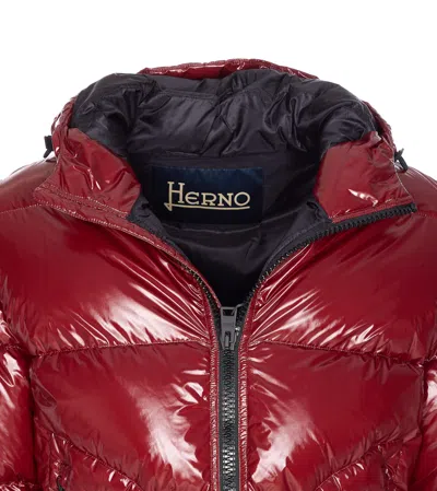 Herno Puffer-style Bordeaux Jacket With High Collar In Red
