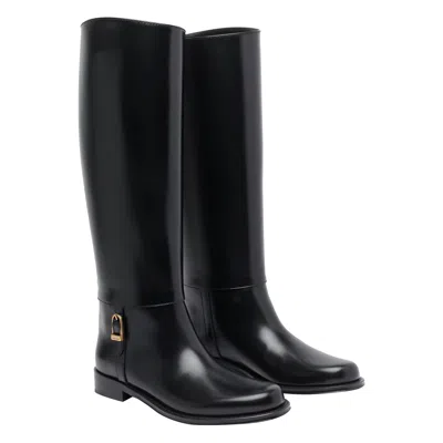 Saint Laurent Julia Buckle-embellished Leather Knee Boots In Black