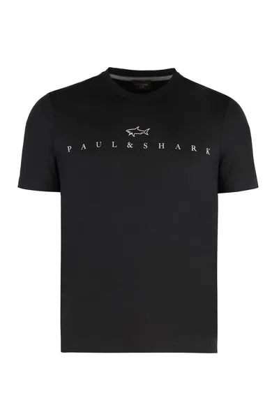 Paul&amp;shark T-shirt In Cotton Jersey With Logo Print In Black