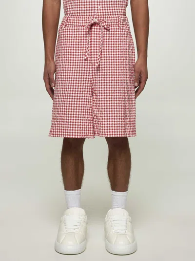 Marni Red & White Gingham Shorts In Multi