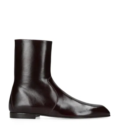 Khaite Colt Glossed Leather Ankle Boots In Burgundy