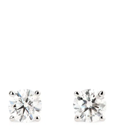 Harrods White Gold And Diamond Stud Earrings In Silver